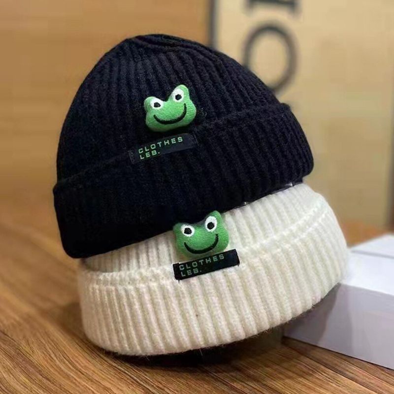 Unisex Mössor Tecknad Groda Docka Dekoration Bokstavslapp Hyresvärd Keps Döskalle Stickad Mössa