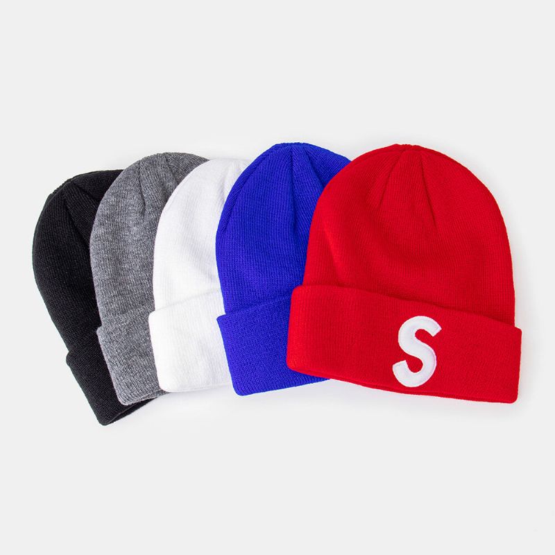 Unisex Plysch Broderad S-brev Hip-hop Varm Brättelös Mössa Hyresvärd Keps Stickad Mössa