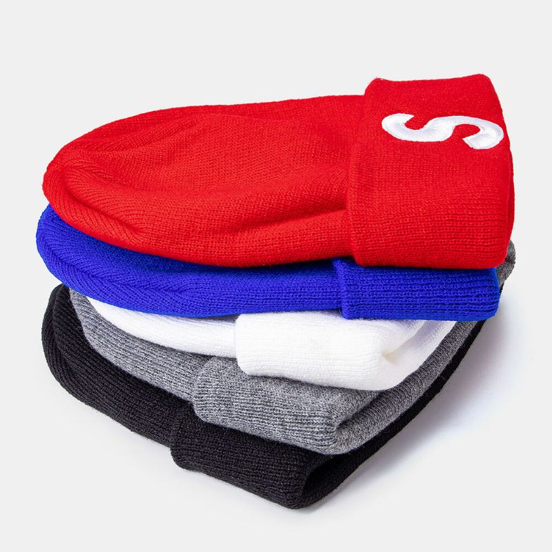 Unisex Plysch Broderad S-brev Hip-hop Varm Brättelös Mössa Hyresvärd Keps Stickad Mössa