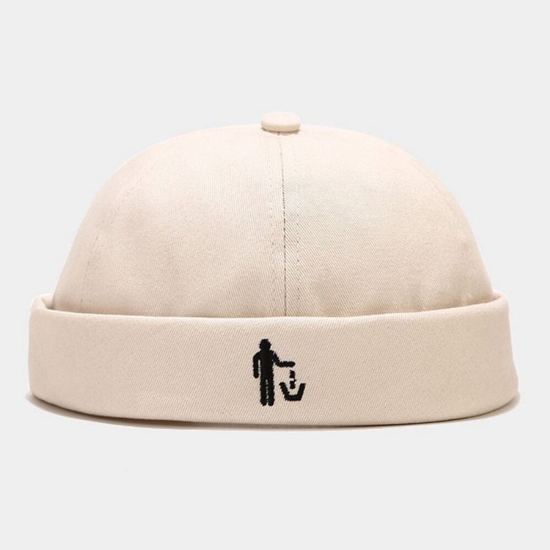 Unisex Tunn Skurk Broderimönster Utan Brätte Skallkeps Casual Utomhus Justerbar Solskydd Melon Keps Beanie Hyresvärd