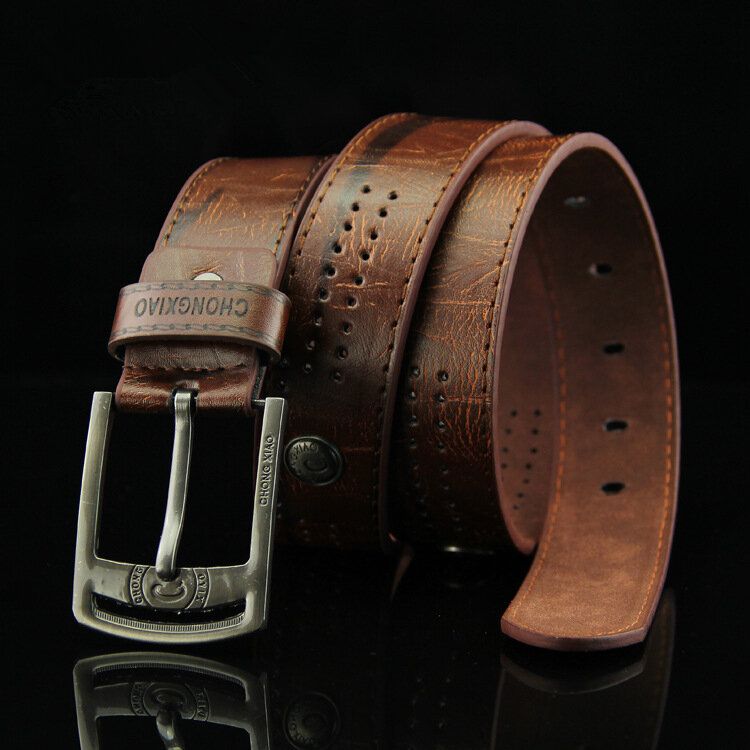110cm Herr Pu Läder Cowboy Bälte Fritid Vild Porös Nit Punk Pin Bälte Midjeband Strips