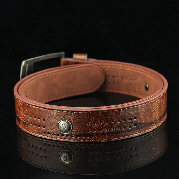 110cm Herr Pu Läder Cowboy Bälte Fritid Vild Porös Nit Punk Pin Bälte Midjeband Strips