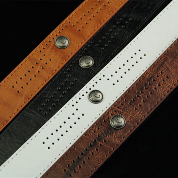 110cm Herr Pu Läder Cowboy Bälte Fritid Vild Porös Nit Punk Pin Bälte Midjeband Strips