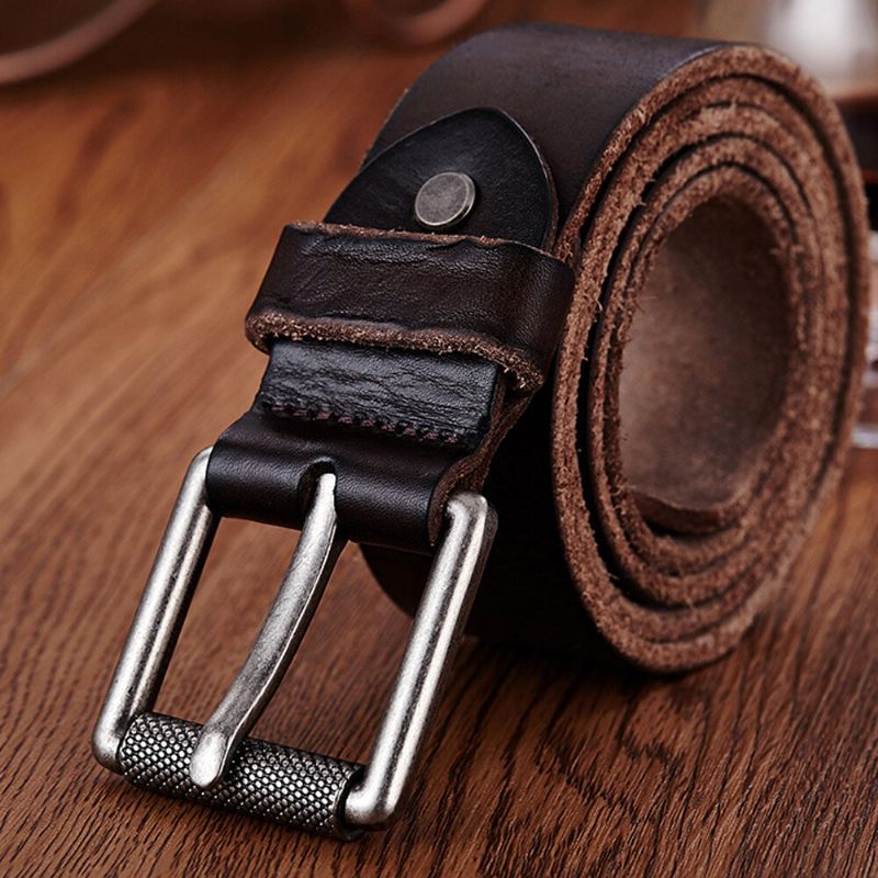 Herrbälte I Äkta Läder Casual Midjeband Midjerem Slät Stift Retrobälte