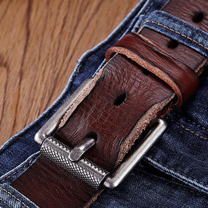 Herrbälte I Äkta Läder Casual Midjeband Midjerem Slät Stift Retrobälte