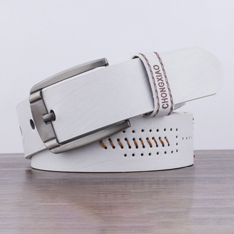 Män Pu Läder Bokstavsmönster D-formad Pin Spänne Vintage Casual Business Bälte