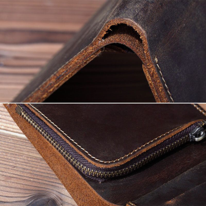 Ekphero Herr Retro Kort Bifold Plånbok I Äkta Läder Myntväska Money Clip