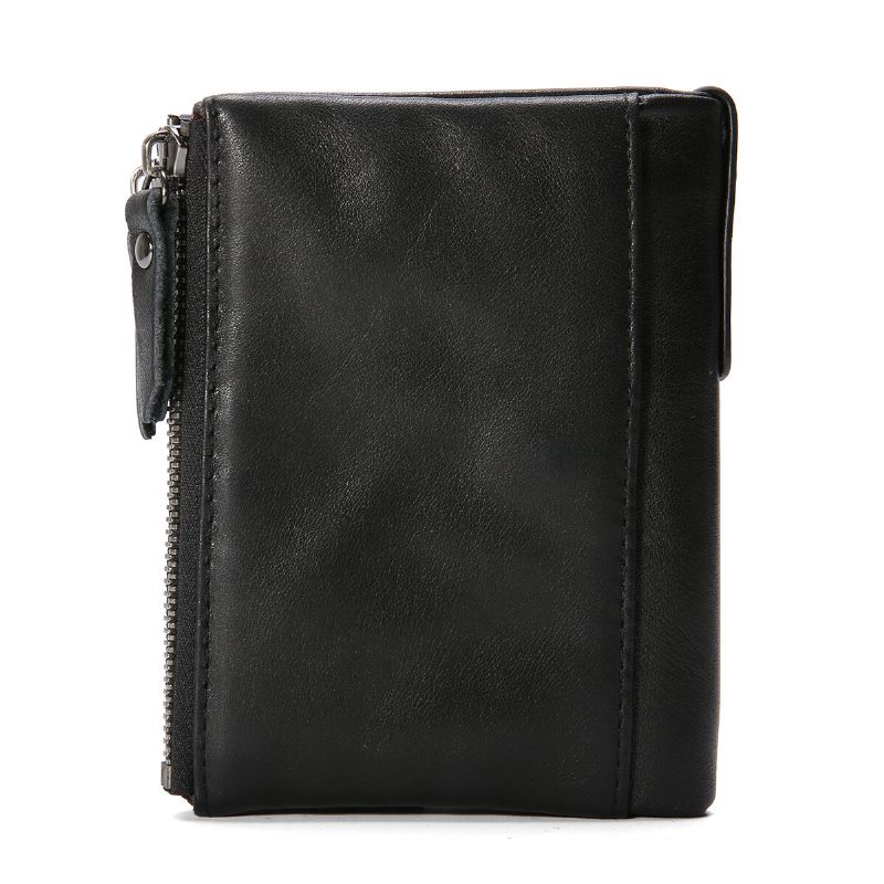 Män Äkta Läder Bifold Hasp Multi-card Slot Korthållare Retro Dubbel Dragkedja Pocket Myntväska Kort Money Clip Plånbok