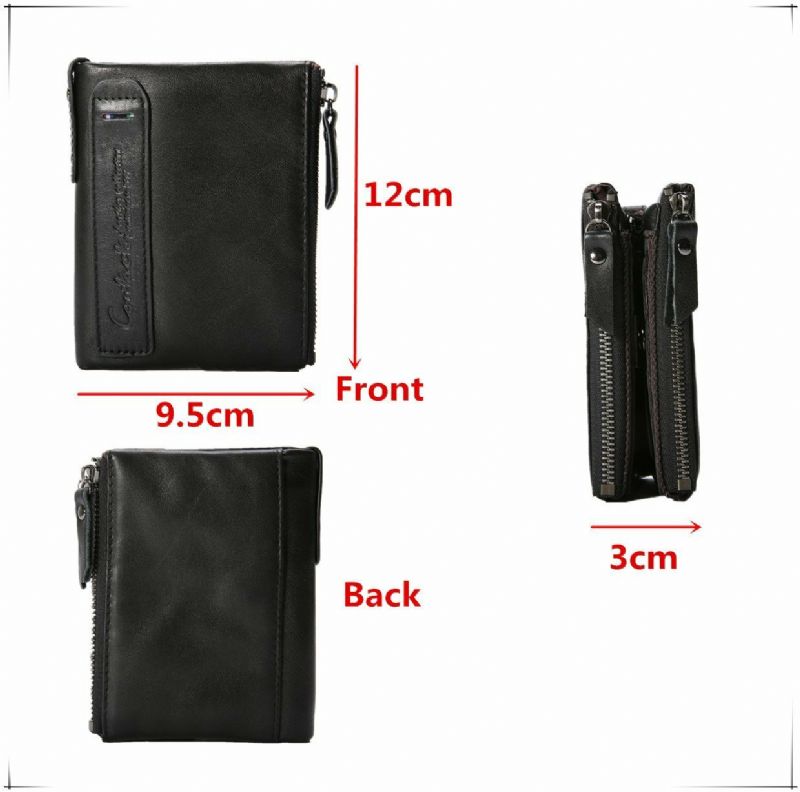 Män Äkta Läder Bifold Hasp Multi-card Slot Korthållare Retro Dubbel Dragkedja Pocket Myntväska Kort Money Clip Plånbok