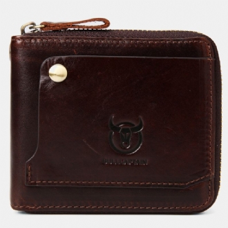 Män Äkta Läder Multifunktion Bifold Dragkedja Plånböcker Rfid Anti-magnetisk Multi-card Slot Korthållare Myntväska