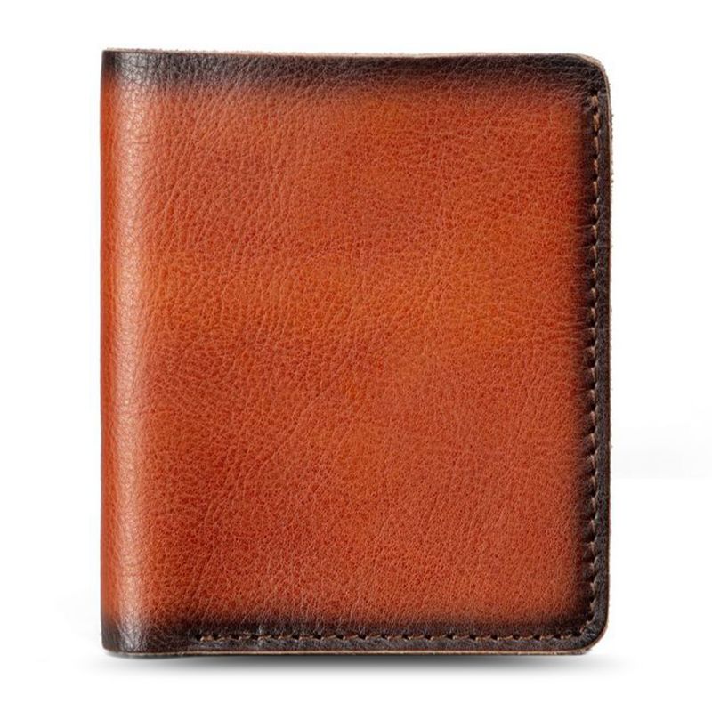 Män Äkta Läder Vintage Rubbing Color Kort Plånbok Vertikal Multipurpose Bifold Slim Myntväska