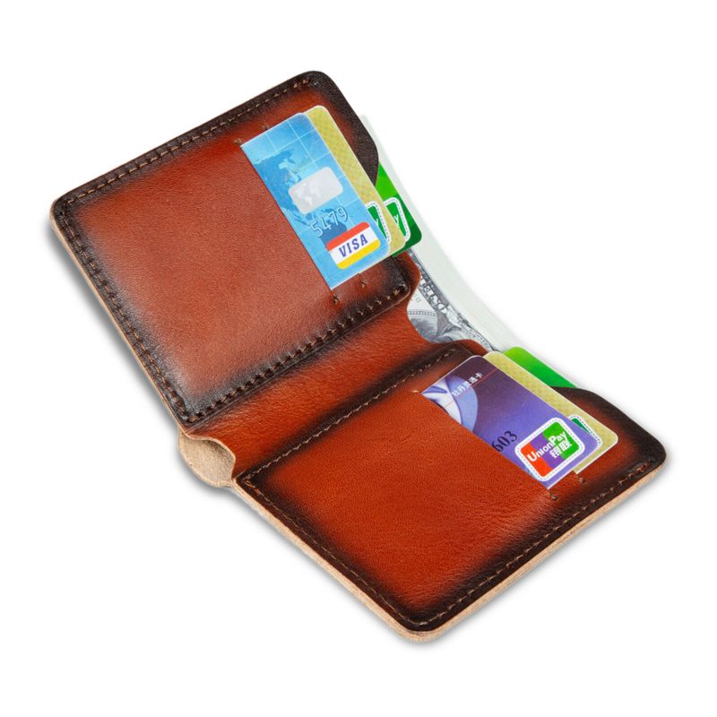 Män Äkta Läder Vintage Rubbing Color Kort Plånbok Vertikal Multipurpose Bifold Slim Myntväska