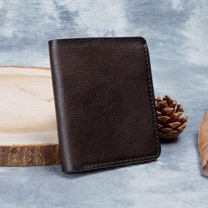 Män Äkta Läder Vintage Rubbing Color Kort Plånbok Vertikal Multipurpose Bifold Slim Myntväska