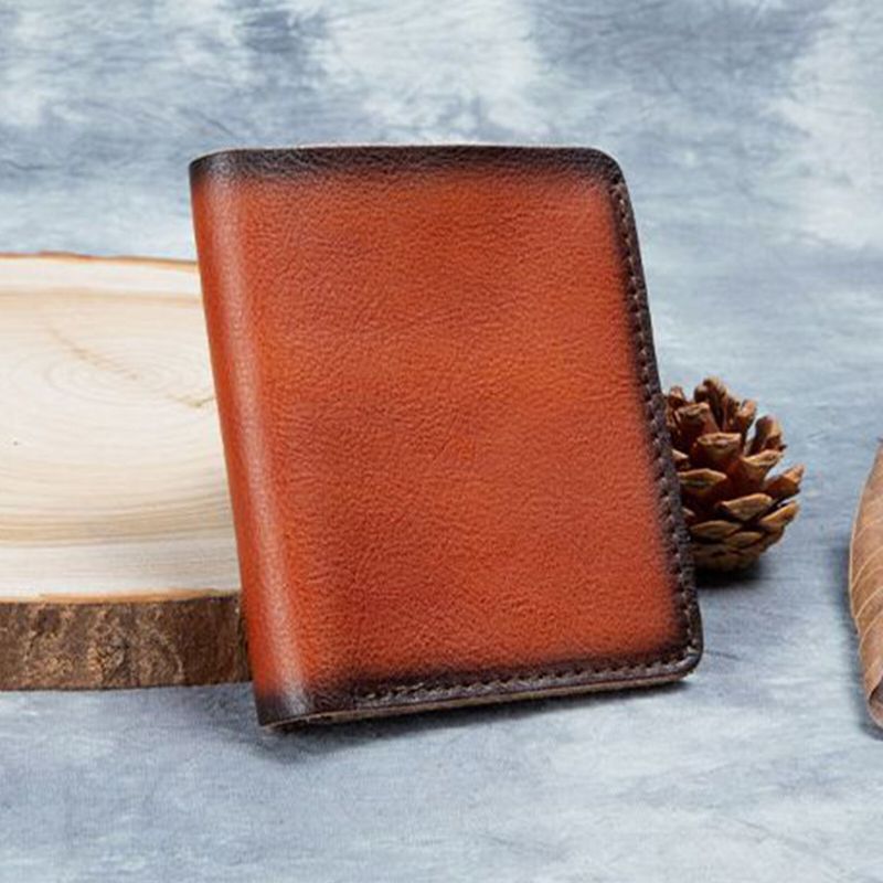 Män Äkta Läder Vintage Rubbing Color Kort Plånbok Vertikal Multipurpose Bifold Slim Myntväska