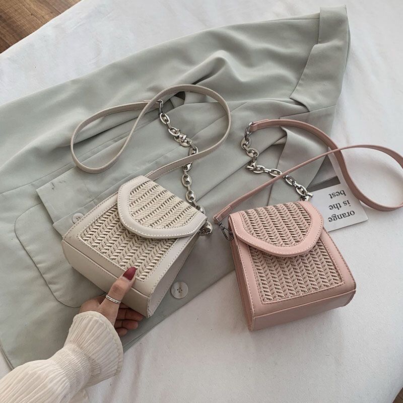 Dam Summer Flap Straw Chain Crossbody Bag Axelväska