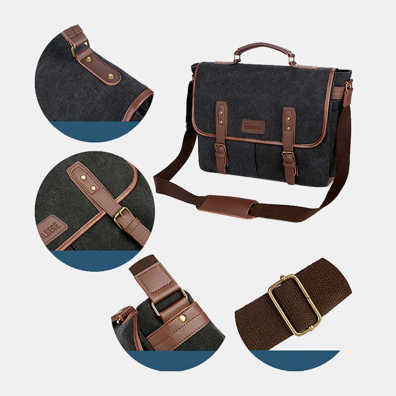 Herr Canvas Multi-fick Slittålig Vintage Business Messenger Bag Laptopväska Crossbody Bag Handväska