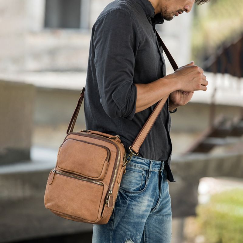Herr Konstläder Vintage Large Capacity Dragkedja Crossbody Bag