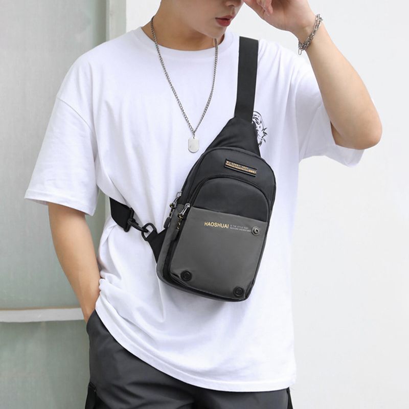 Herr Nylontyg Sport Lättvikt Casual Crossbody-väska Stor Kapacitet Justerbar Rem Fiskebröstväska