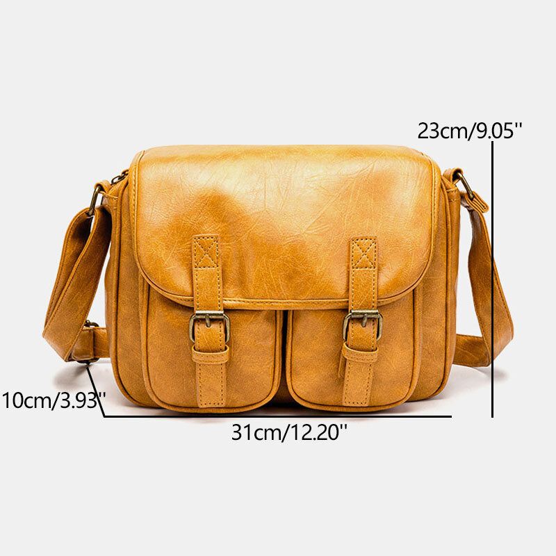Herr Vintage Vattentät Multi-fickor Flap-over Crossbody-väska I Konstläder