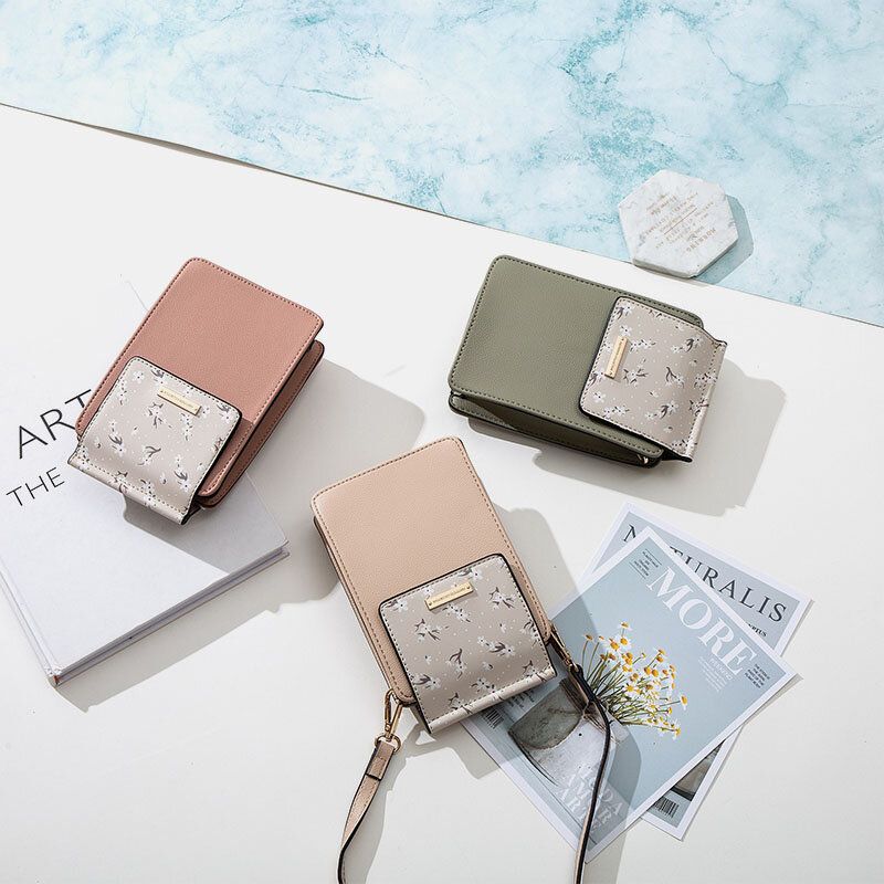 Kvinnor 65 Tums Telefonhållare 6 Kortplats Floral Crossbody-väska