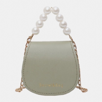 Kvinnor Pu Läder Pearl Chain Handväska Axelväska Crossbody-väskor