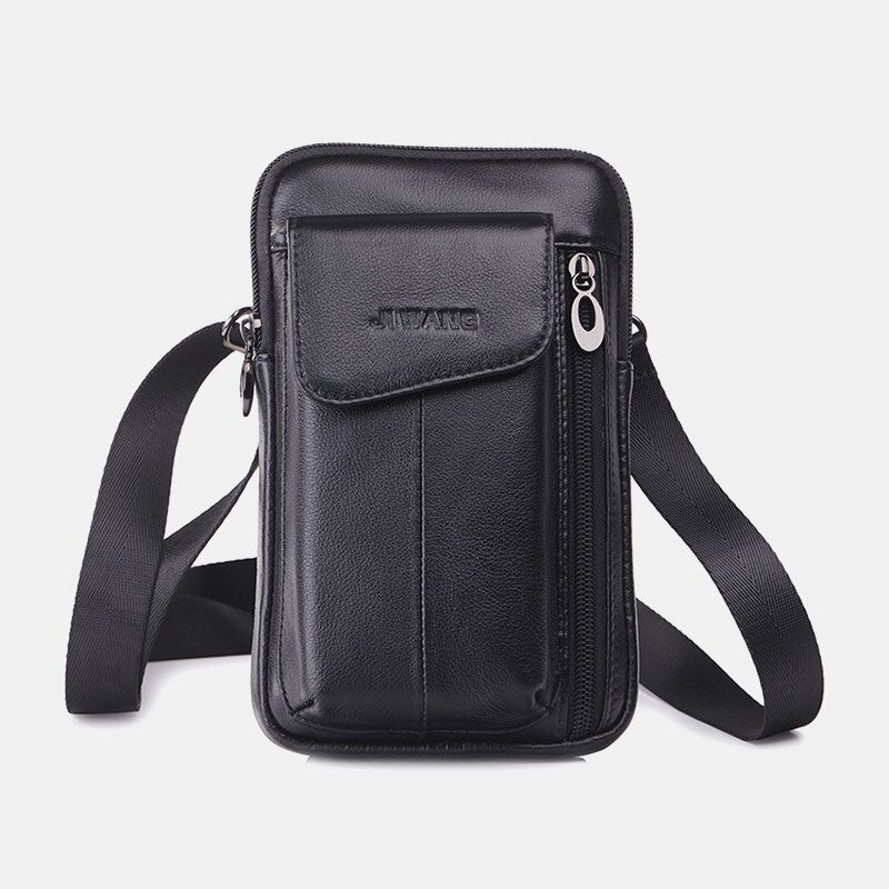 Män Äkta Läder 65 Tums Telefonväska Midjeväska Bältesväska Crossbody-väska