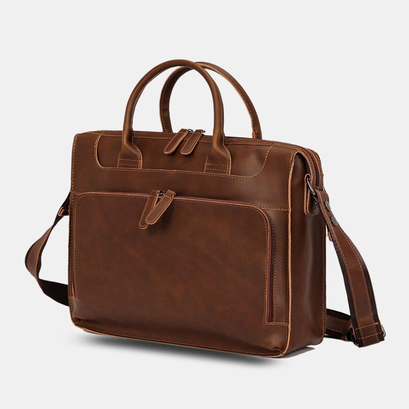 Män Horisontell Flerfack Portfölj Med Flera Fack Vintage Pu-läder 14-tums Bärbar Datorväska Crossbody-väska Axelväska Handväska