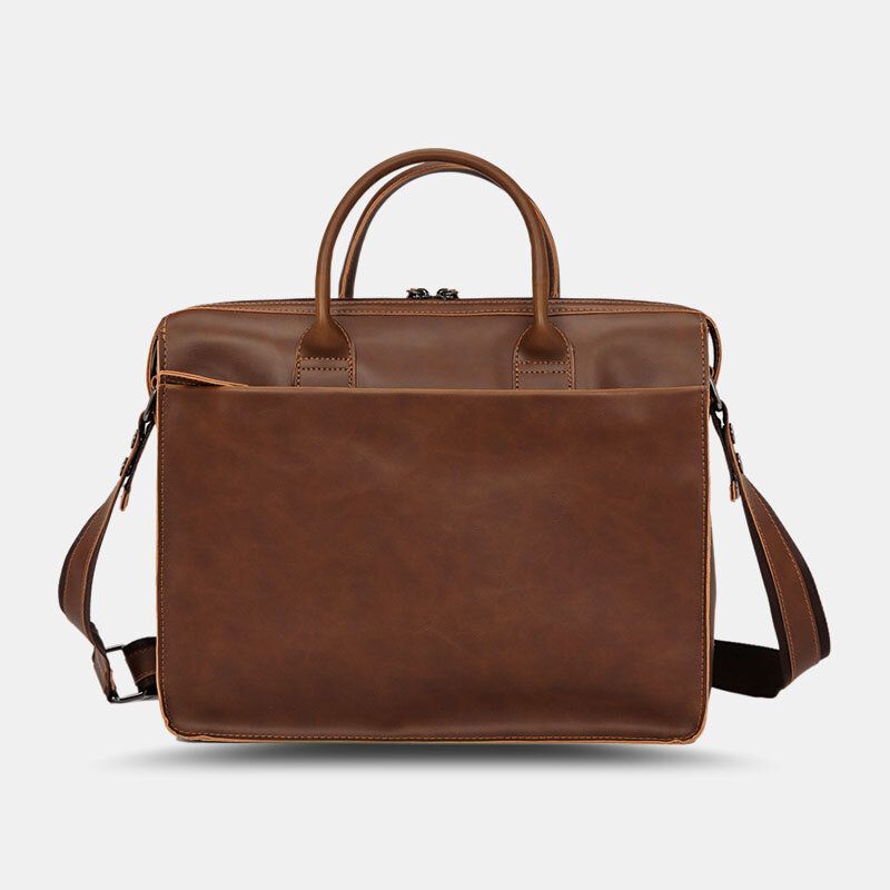 Män Horisontell Flerfack Portfölj Med Flera Fack Vintage Pu-läder 14-tums Bärbar Datorväska Crossbody-väska Axelväska Handväska