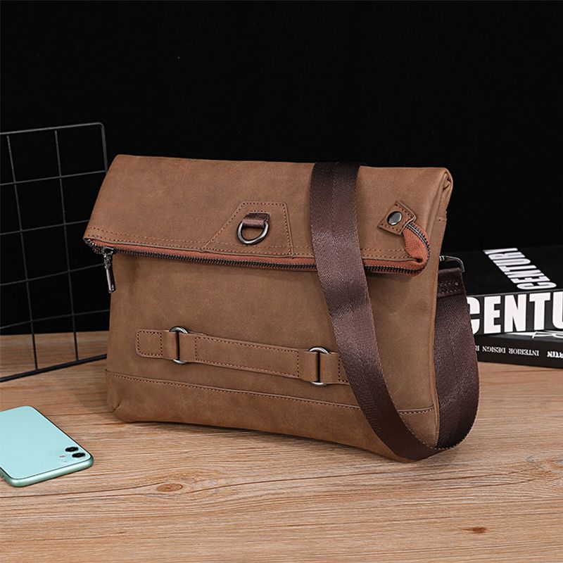 Män Konstläder Vintage Messenger Bag Med Stor Kapacitet Cabriolet Rem 14 Tums Bärbar Datorväska