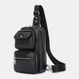 Män Pu-läder Flerfickor Vintage Crossbody-väska Med Stor Kapacitet Bröstväska Sling Bag
