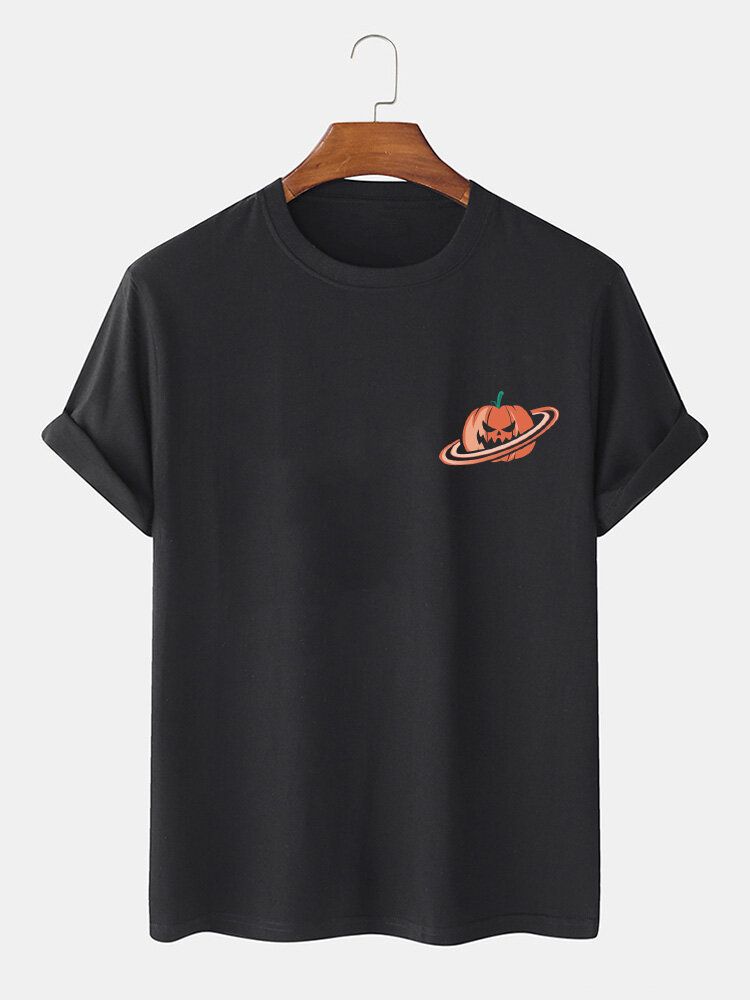 100% Bomull För Män Halloween Pumpatryck Kortärmade T-shirts