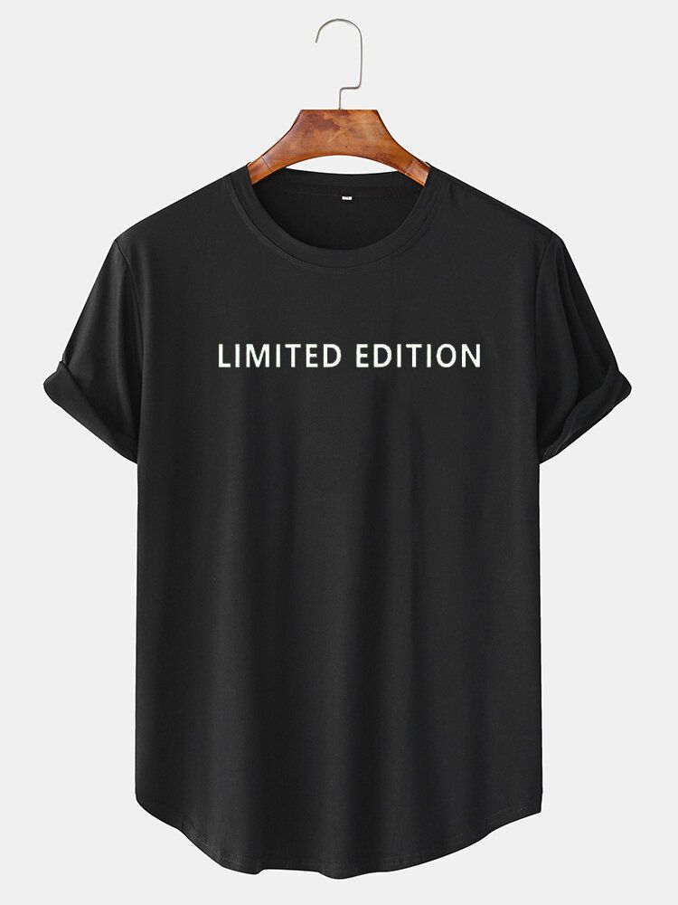 Bokstavstryck I Bomull För Män Böjd Fåll Casual T-shirts
