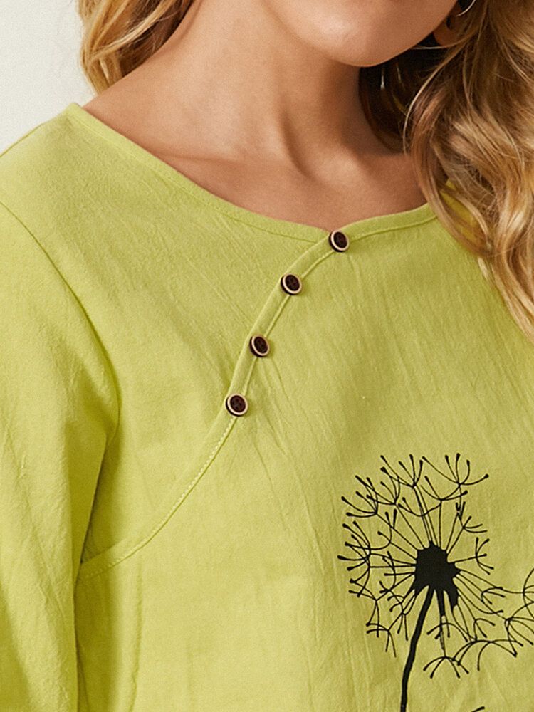 Bomull Calico Print O-ringad Halvärm Casual T-shirt För Kvinnor
