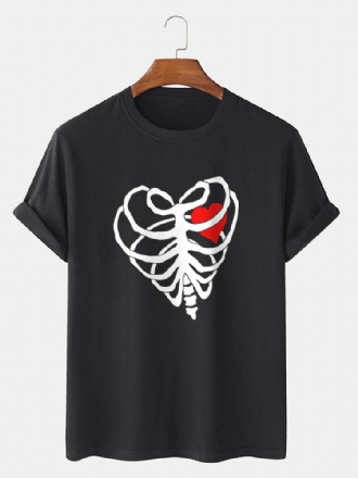 Casual Hjärtformad Skelett T-shirt I Bomullsfåll För Män