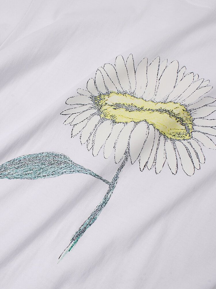 Handmålade Blomstertryck För Män 100% Bomull O-ringad Kortärmad T-shirt