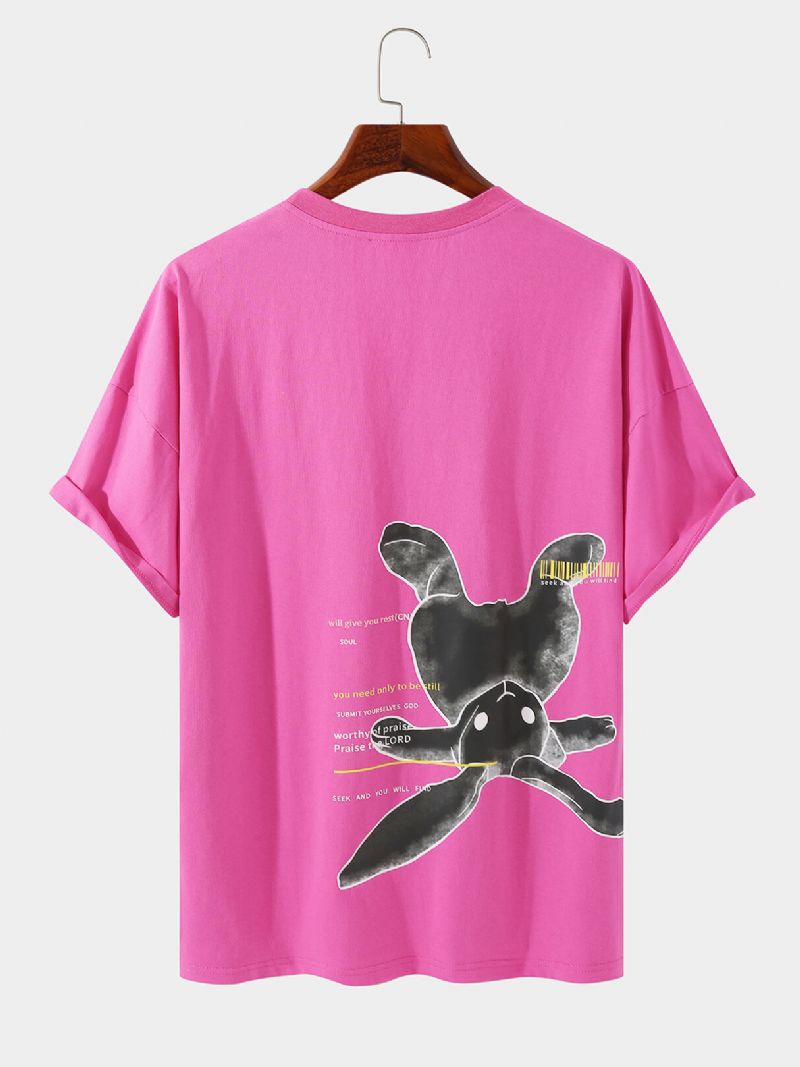 Herr 100% Bomull Påskharar Tryck Letter Street Lös Casual T-shirt