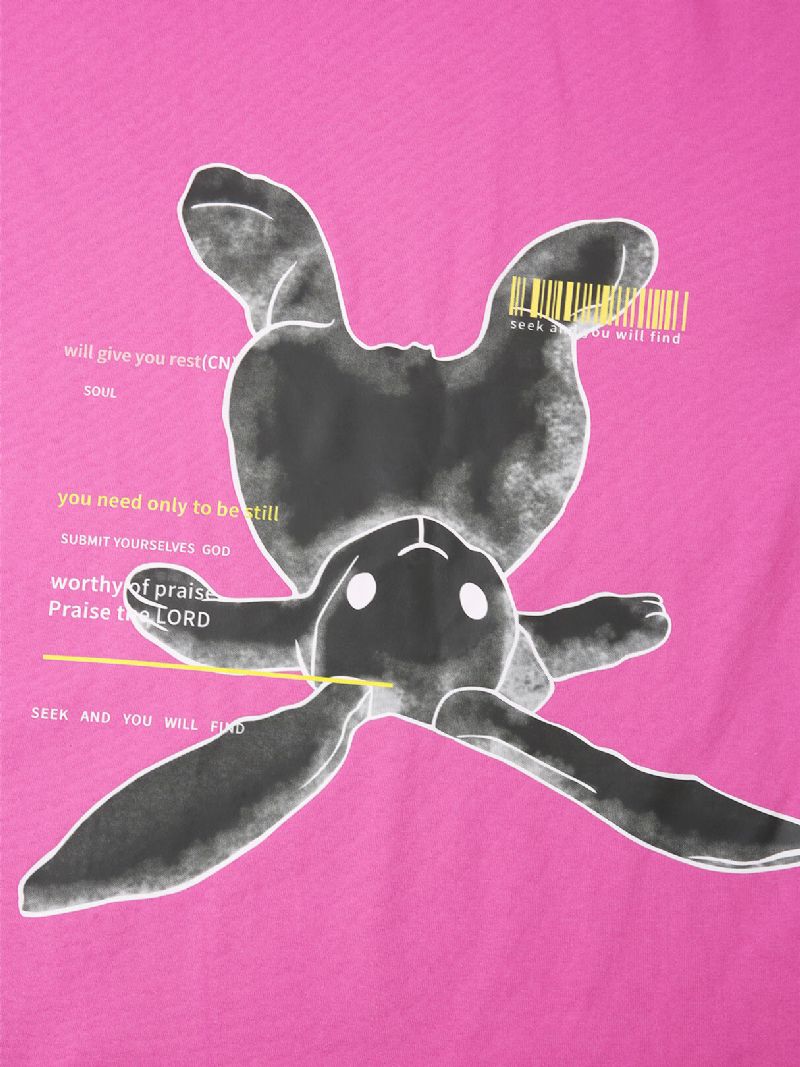 Herr 100% Bomull Påskharar Tryck Letter Street Lös Casual T-shirt