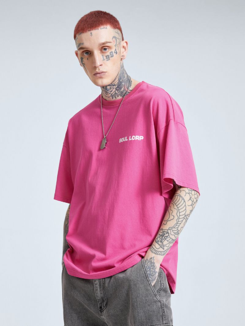 Herr 100% Bomull Påskharar Tryck Letter Street Lös Casual T-shirt