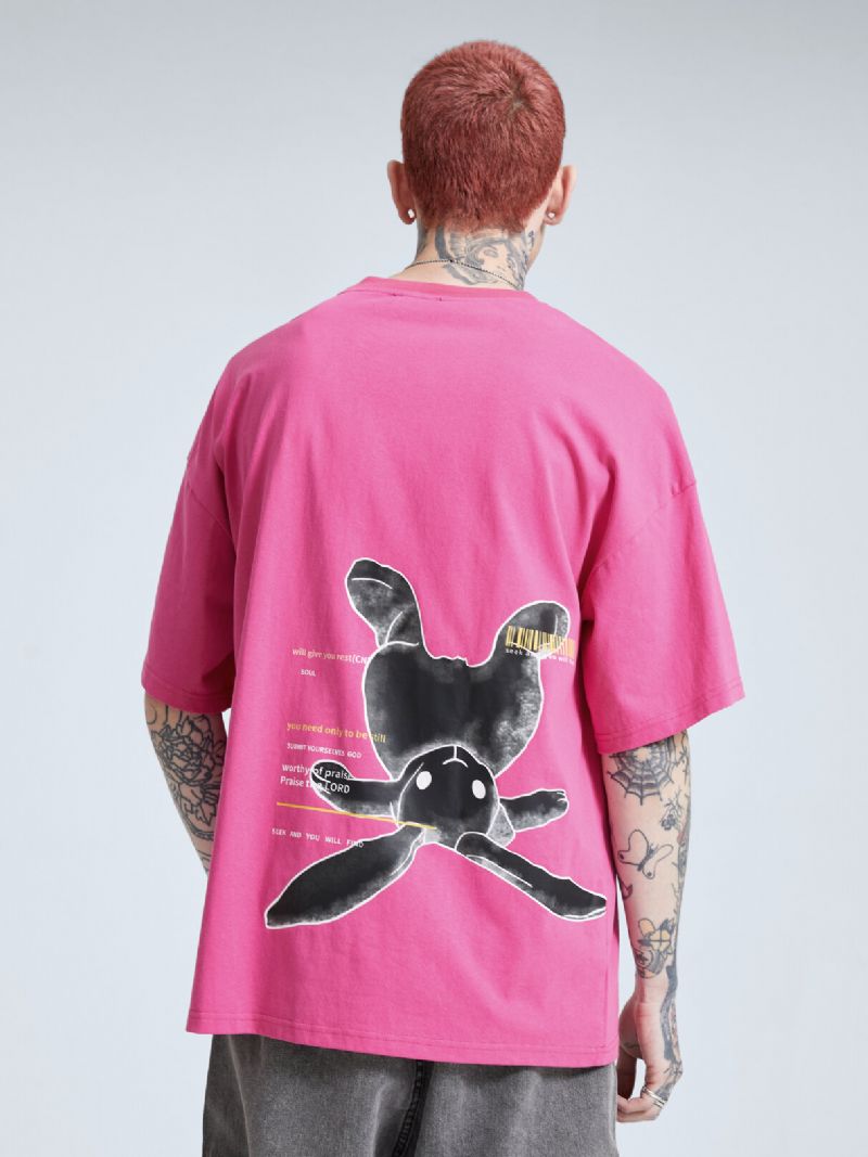 Herr 100% Bomull Påskharar Tryck Letter Street Lös Casual T-shirt