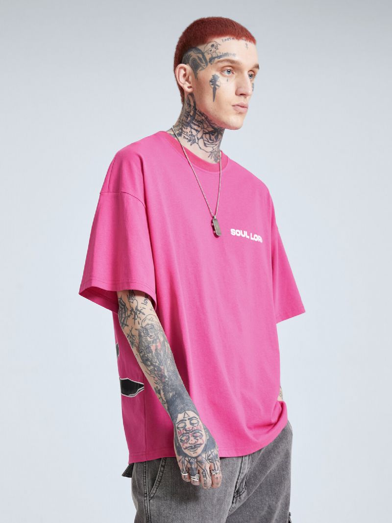 Herr 100% Bomull Påskharar Tryck Letter Street Lös Casual T-shirt
