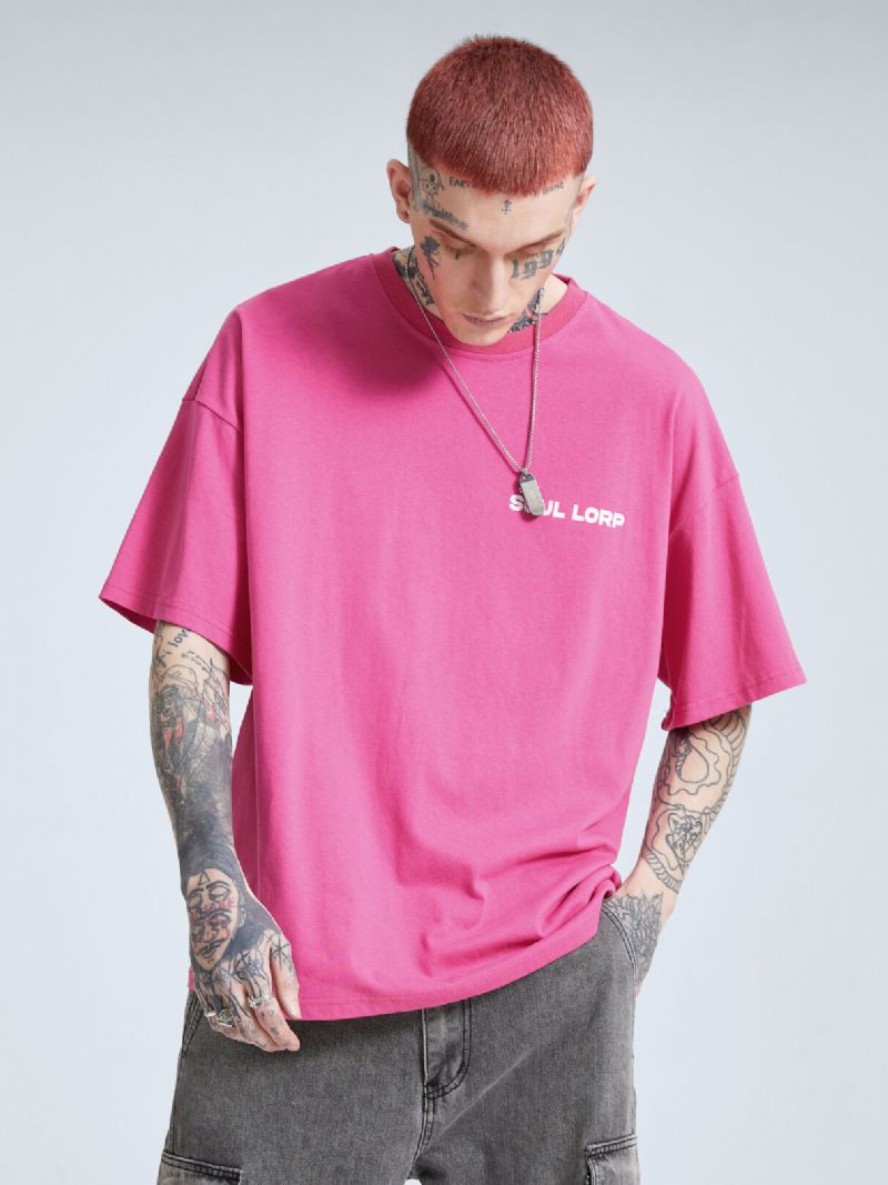 Herr 100% Bomull Påskharar Tryck Letter Street Lös Casual T-shirt