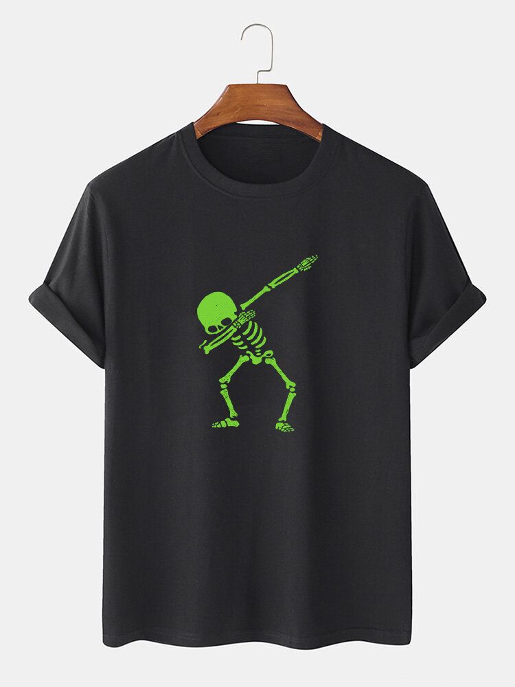 Herr 100% Bomull Skeletttryckta O-ringade Kortärmade T-shirts