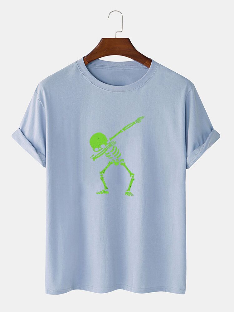 Herr 100% Bomull Skeletttryckta O-ringade Kortärmade T-shirts