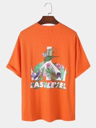 Herr 100% Bomull Växt Brev Ryggtryck Kortärmad T-shirts Avslappnad Passform