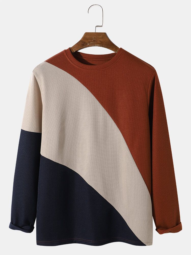 Herr Med Rund Hals Långärmad Color Block T-shirt