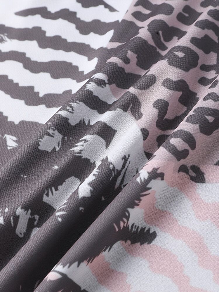 Herr Palm Tree Leopard Hooded Dragsko Kortärmade Casual T-shirts