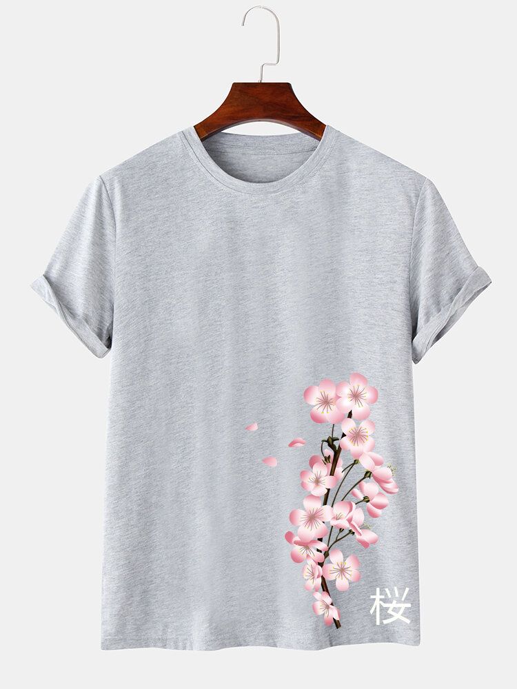Körsbärstryck Herr I Japansk Stil O-ringad Kortärmad T-shirt