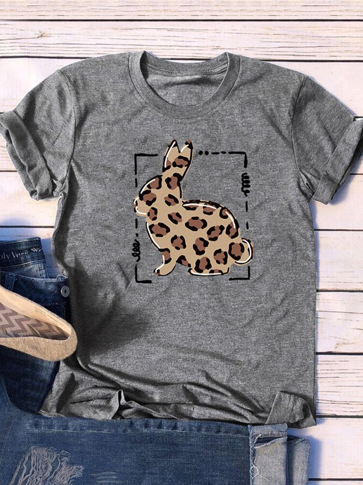 Kortärmad Kanintryck I Plusstorlek Casual T-shirt För Kvinnor