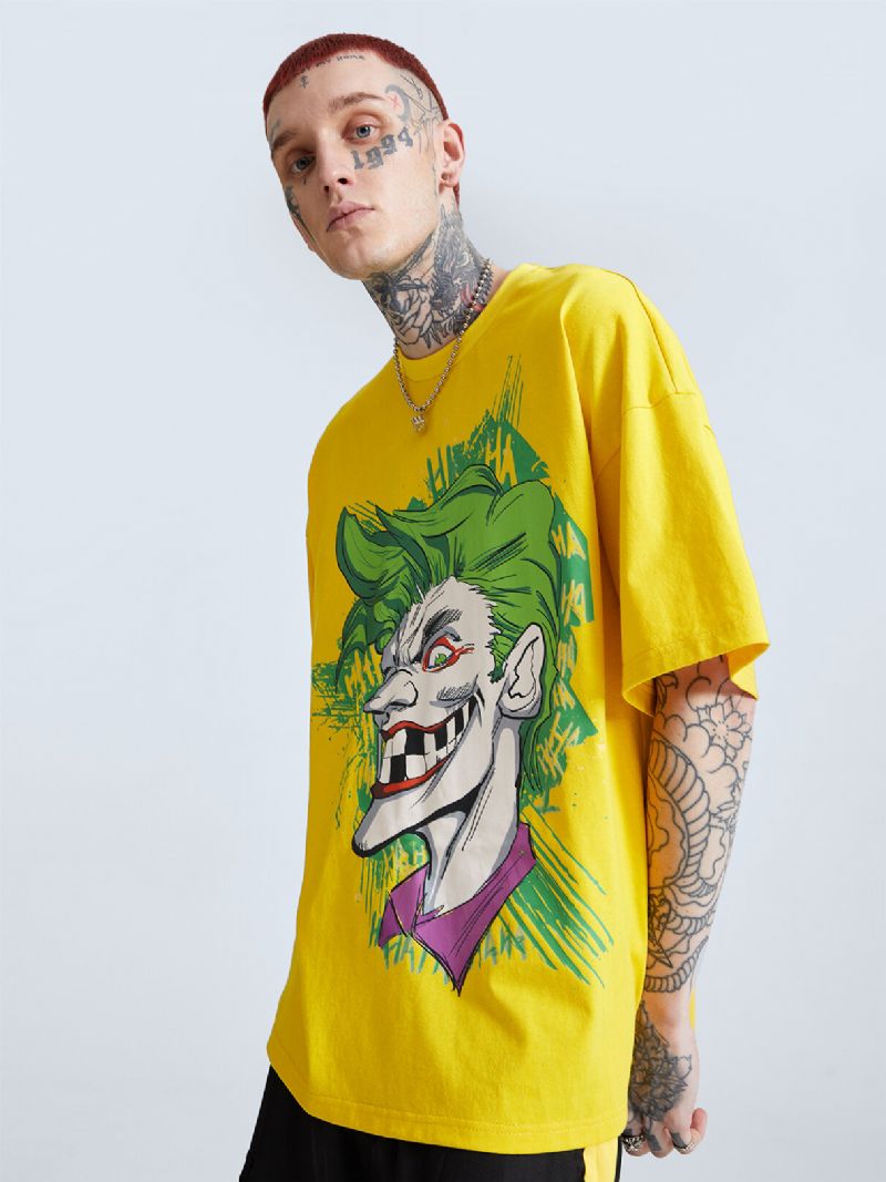 Män 100% Bomull Tecknad Clown Graffiti Lös Andas T-shirt