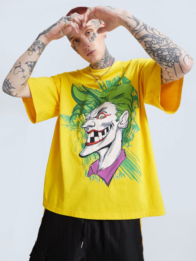 Män 100% Bomull Tecknad Clown Graffiti Lös Andas T-shirt